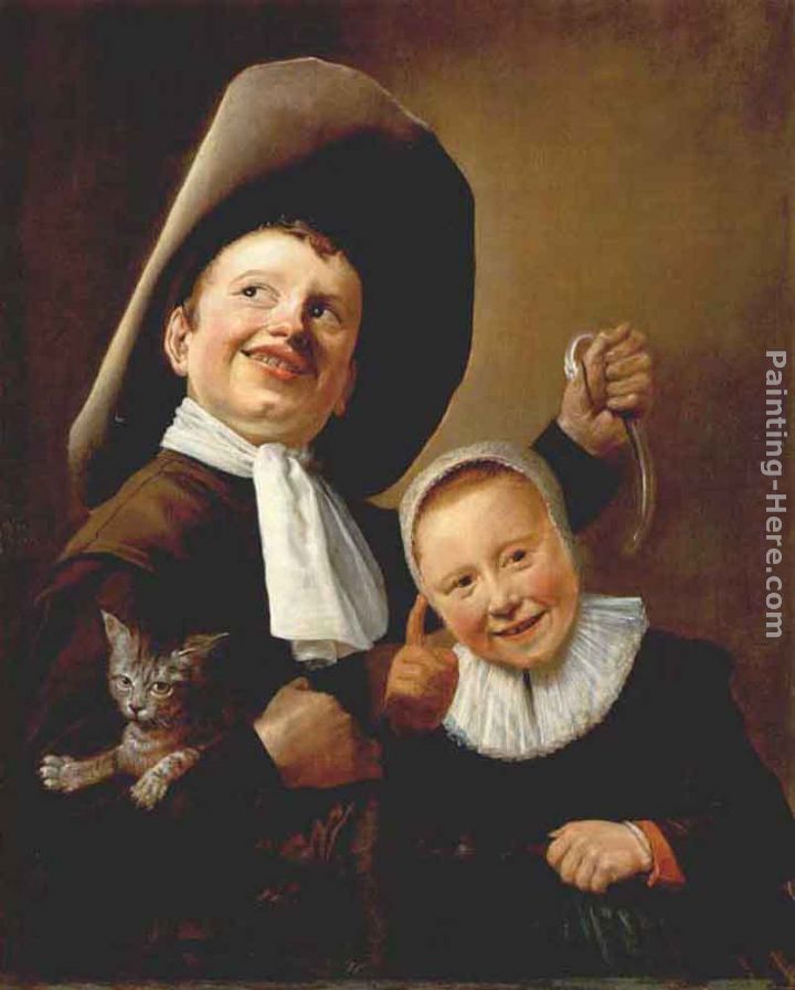 A Boy and a Girl with a Cat and an Eel painting - Judith Leyster A Boy and a Girl with a Cat and an Eel art painting